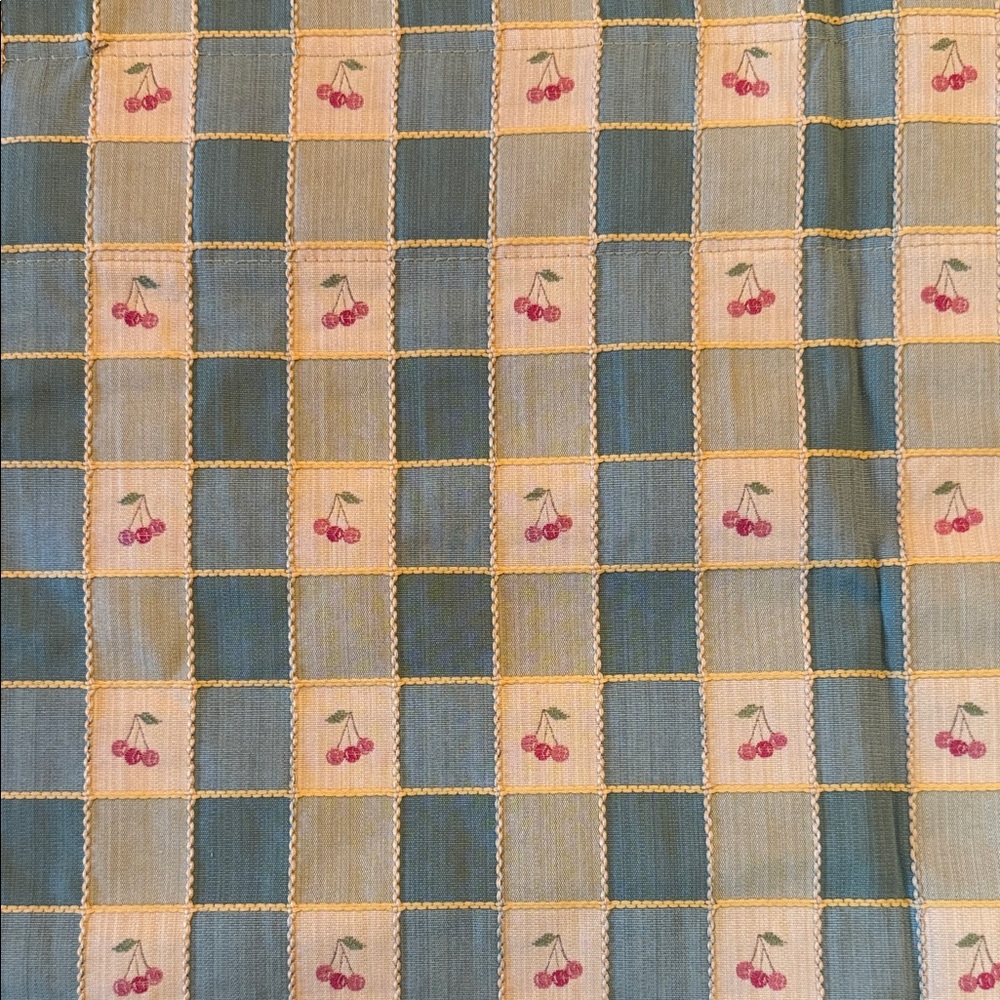 Valances Green and Yellow Plaid Fabric with Cherry Accents Pair
